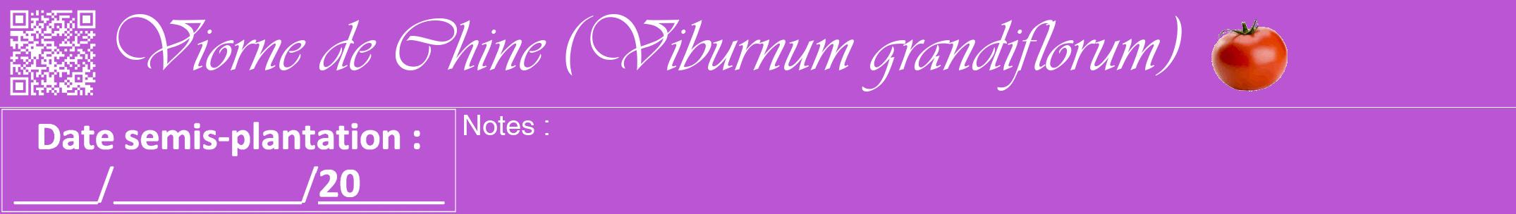 Étiquette de : Viburnum grandiflorum - format a - style blanche50viv avec qrcode et comestibilité simplifiée