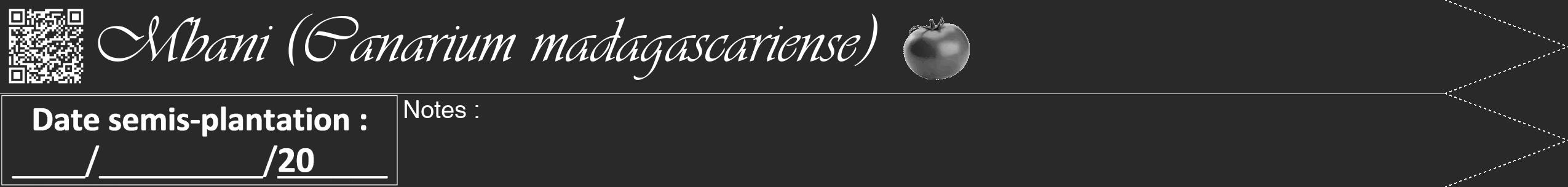 Étiquette de : Canarium madagascariense - format b - style blanche34viv avec qrcode et comestibilité simplifiée