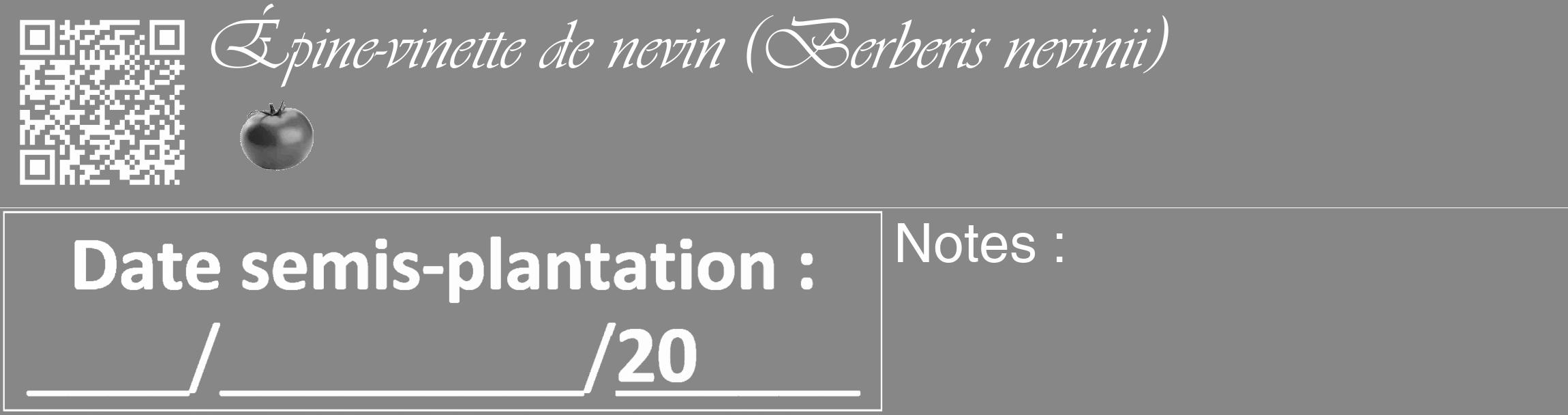 Étiquette de : Berberis nevinii - format c - style blanche12_basique_basiqueviv avec qrcode et comestibilité simplifiée
