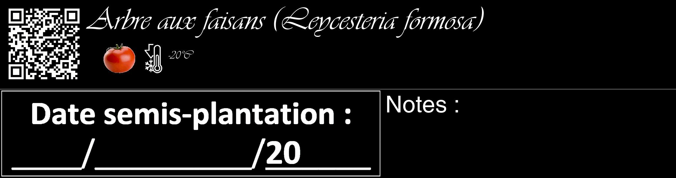 Étiquette de : Leycesteria formosa - format c - style blanche59_basique_basiqueviv avec qrcode et comestibilité simplifiée