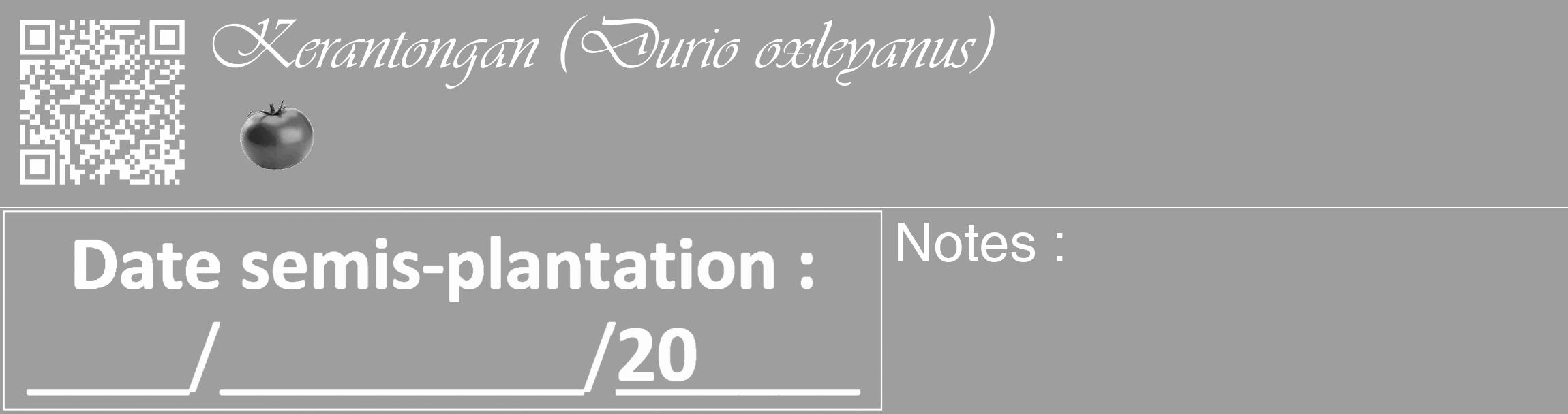 Étiquette de : Durio oxleyanus - format c - style blanche42_basique_basiqueviv avec qrcode et comestibilité simplifiée