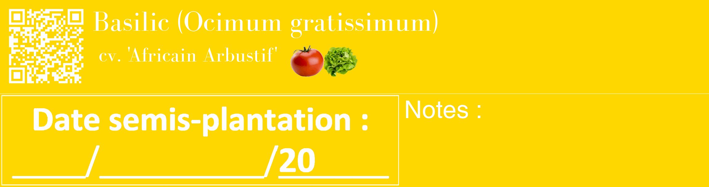 Étiquette de : Ocimum gratissimum cv. 'Africain Arbustif' - format c - style blanche21_basique_basiquebod avec qrcode et comestibilité simplifiée