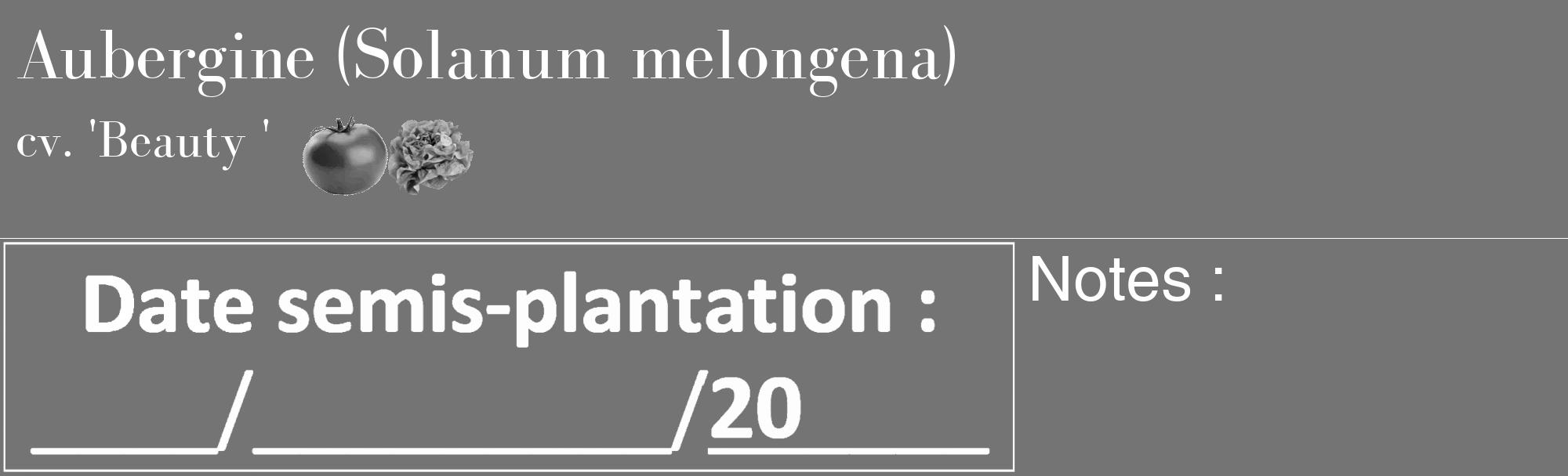 Étiquette de : Solanum melongena cv. 'Beauty ' - format c - style blanche26_basique_basiquebod avec comestibilité simplifiée