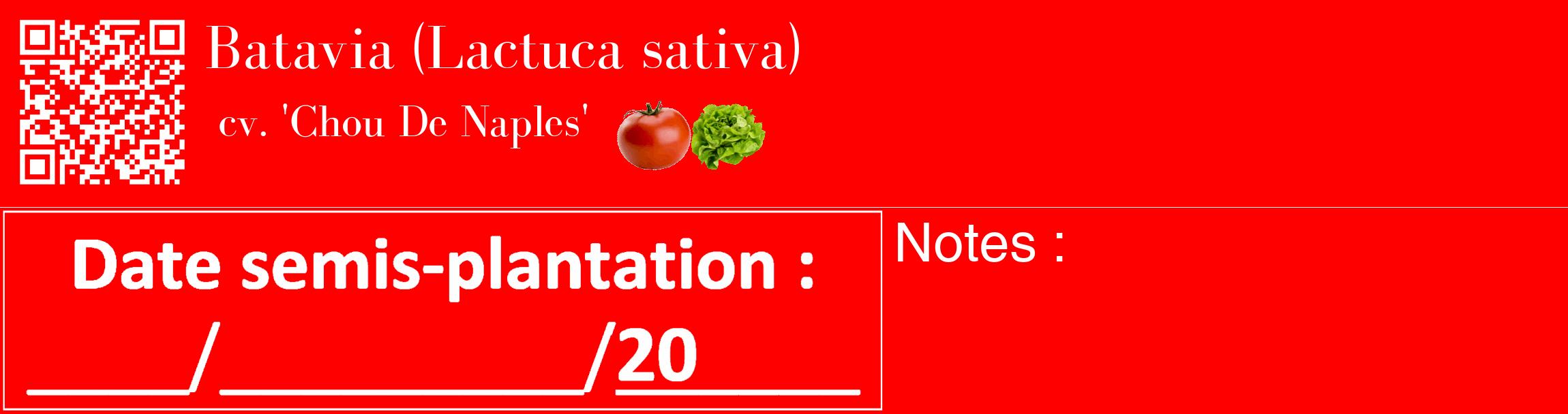 Étiquette de : Lactuca sativa cv. 'Chou De Naples' - format c - style blanche27_basique_basiquebod avec qrcode et comestibilité simplifiée