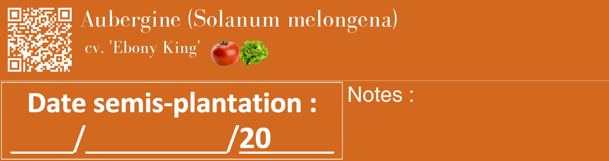 Étiquette de : Solanum melongena cv. 'Ebony King' - format c - style blanche31basique_basique_basiquebod avec qrcode et comestibilité simplifiée
