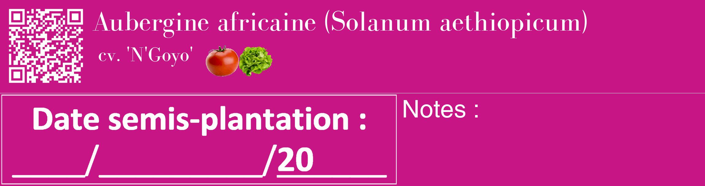 Étiquette de : Solanum aethiopicum cv. 'N'Goyo' - format c - style blanche45_basique_basiquebod avec qrcode et comestibilité simplifiée