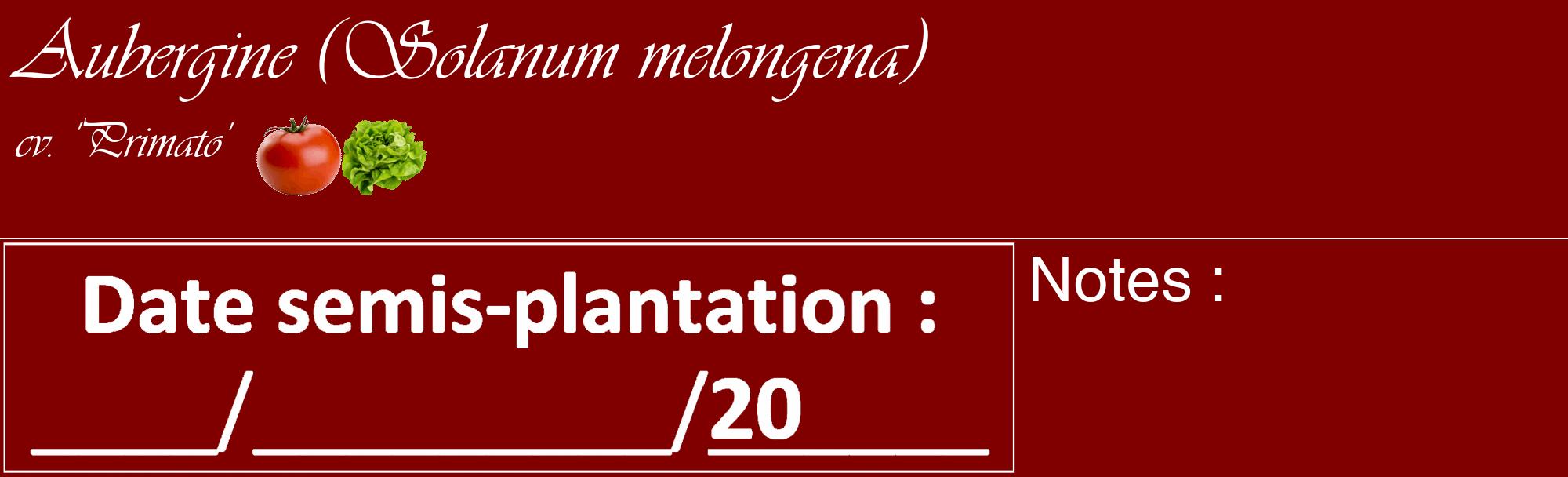 Étiquette de : Solanum melongena cv. 'Primato' - format c - style blanche29_basique_basiqueviv avec comestibilité simplifiée