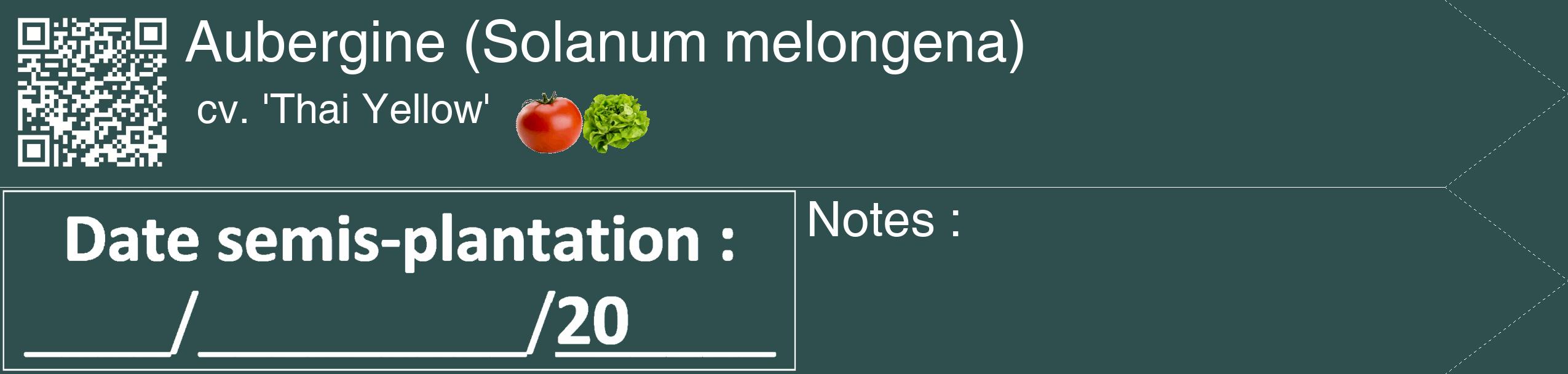 Étiquette de : Solanum melongena cv. 'Thai Yellow' - format c - style blanche58simple_simple_simplehel avec qrcode et comestibilité simplifiée