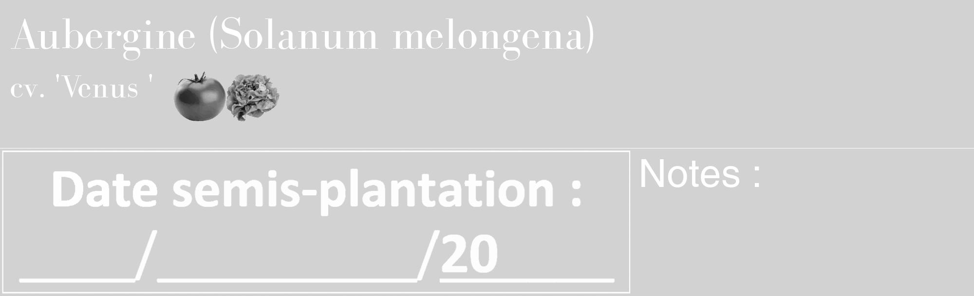 Étiquette de : Solanum melongena cv. 'Venus ' - format c - style blanche14_basique_basiquebod avec comestibilité simplifiée