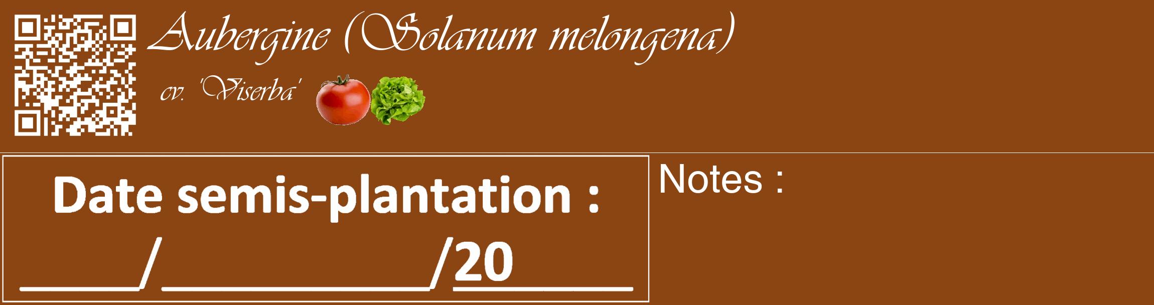 Étiquette de : Solanum melongena cv. 'Viserba' - format c - style blanche30basique_basique_basiqueviv avec qrcode et comestibilité simplifiée