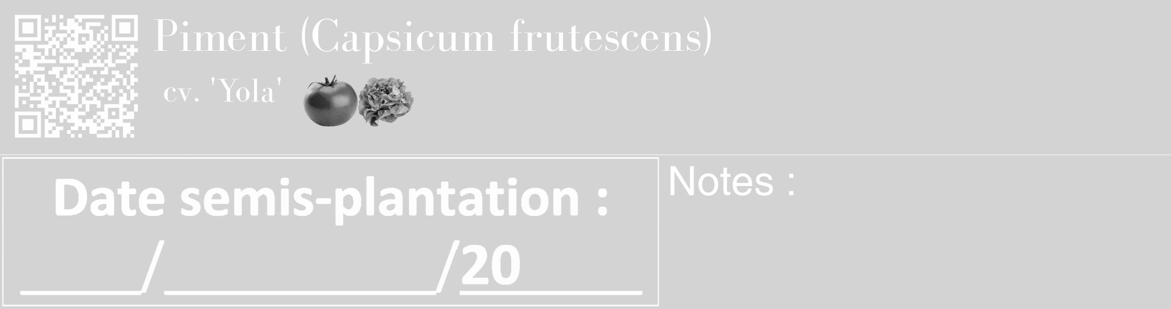 Étiquette de : Capsicum frutescens cv. 'Yola' - format c - style blanche56_basique_basiquebod avec qrcode et comestibilité simplifiée