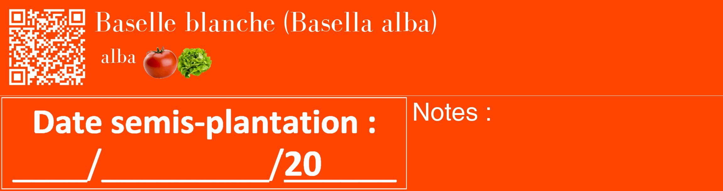 Étiquette de : Basella alba alba - format c - style blanche26_basique_basiquebod avec qrcode et comestibilité simplifiée