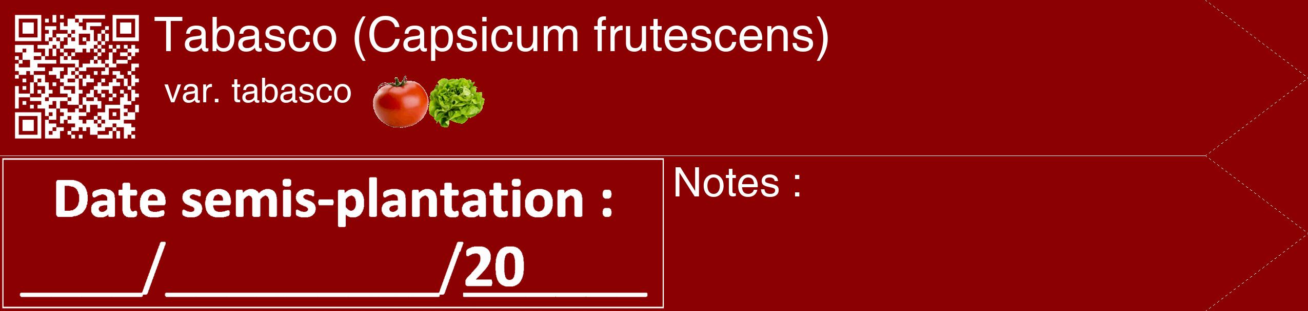 Étiquette de : Capsicum frutescens var. tabasco - format c - style blanche34_simple_simplehel avec qrcode et comestibilité simplifiée