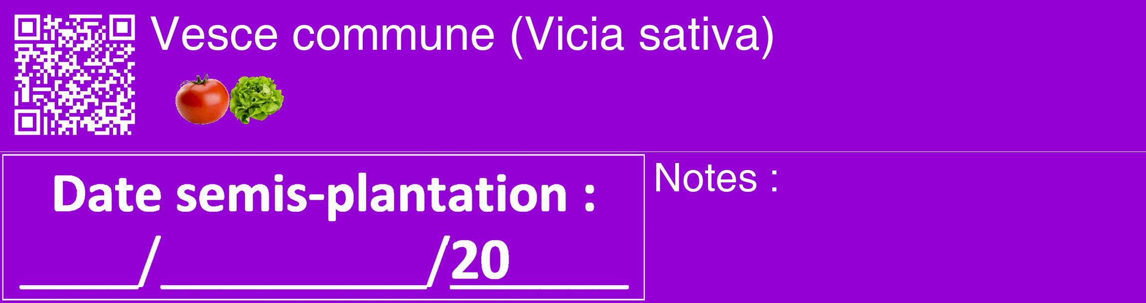 Étiquette de : Vicia sativa - format c - style blanche48_basique_basiquehel avec qrcode et comestibilité simplifiée