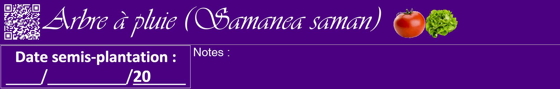Étiquette de : Samanea saman - format a - style blanche47basiqueviv avec qrcode et comestibilité simplifiée