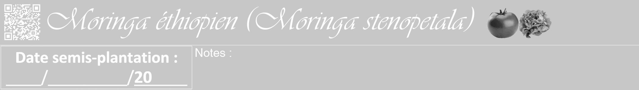 Étiquette de : Moringa stenopetala - format a - style blanche15viv avec qrcode et comestibilité simplifiée