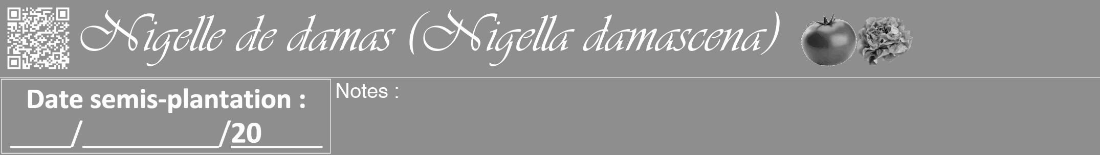 Étiquette de : Nigella damascena - format a - style blanche25viv avec qrcode et comestibilité simplifiée
