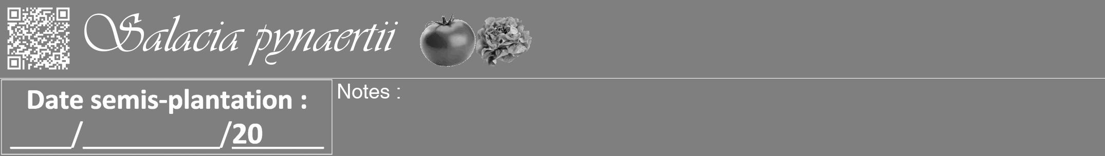 Étiquette de : Salacia pynaertii - format a - style blanche57viv avec qrcode et comestibilité simplifiée