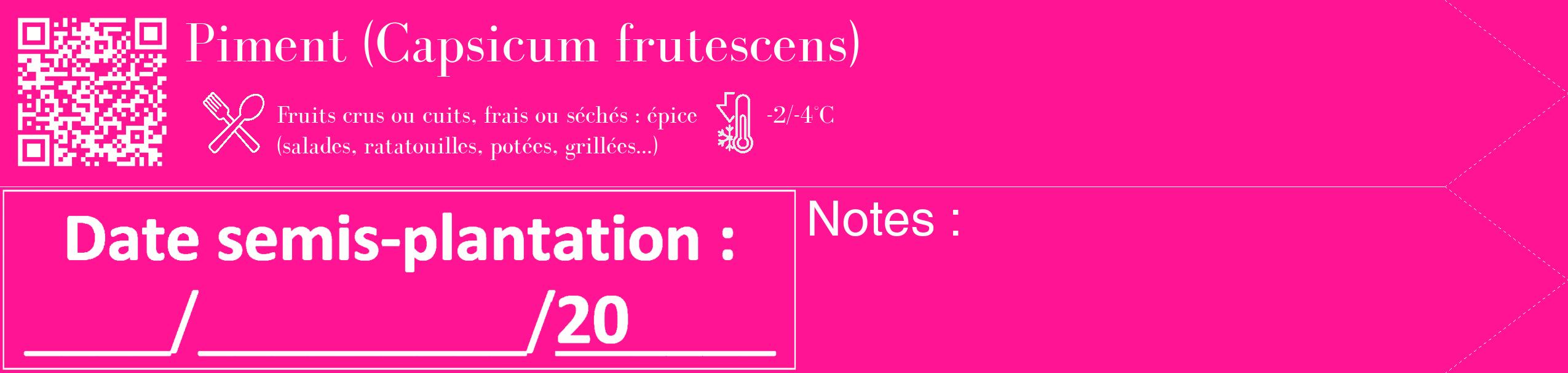 Étiquette de : Capsicum frutescens - format c - style blanche43_simple_simplebod avec qrcode et comestibilité simplifiée