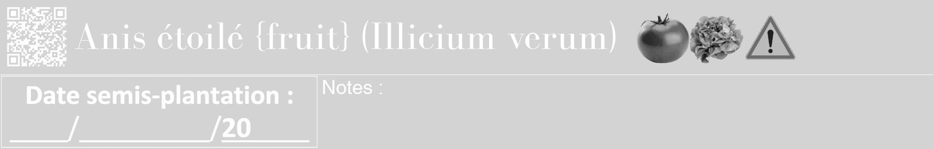 Étiquette de : Illicium verum - format a - style blanche56basiquebod avec qrcode et comestibilité simplifiée