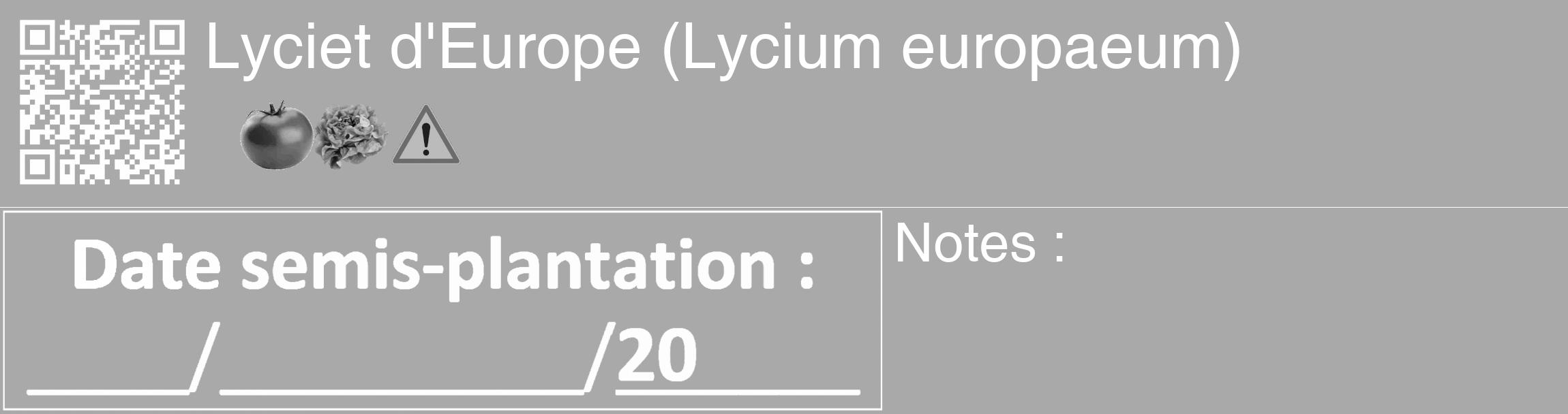 Étiquette de : Lycium europaeum - format c - style blanche13_basique_basiquehel avec qrcode et comestibilité simplifiée