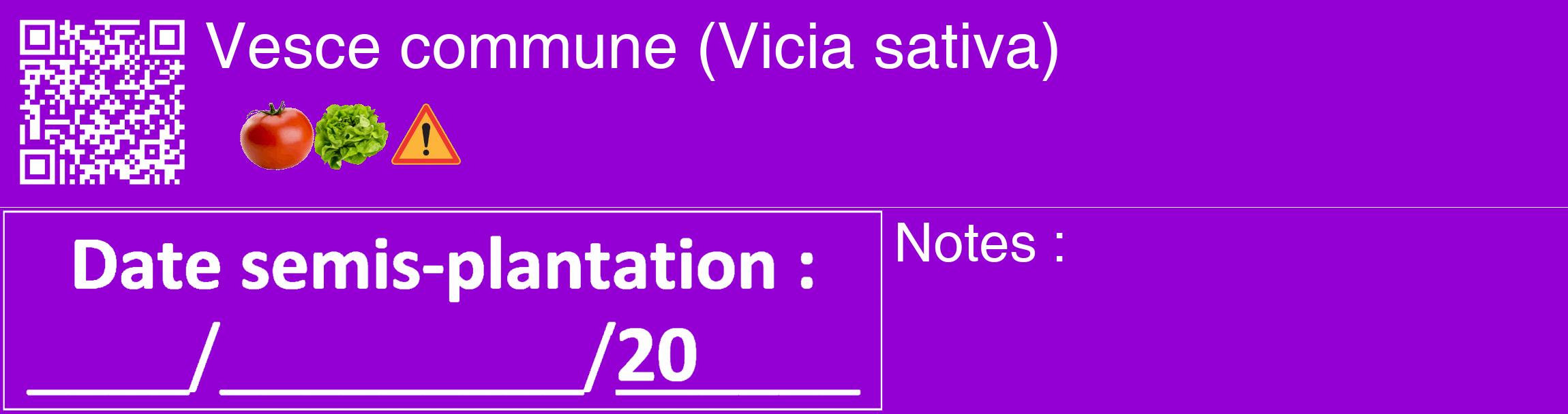 Étiquette de : Vicia sativa - format c - style blanche48_basique_basiquehel avec qrcode et comestibilité simplifiée