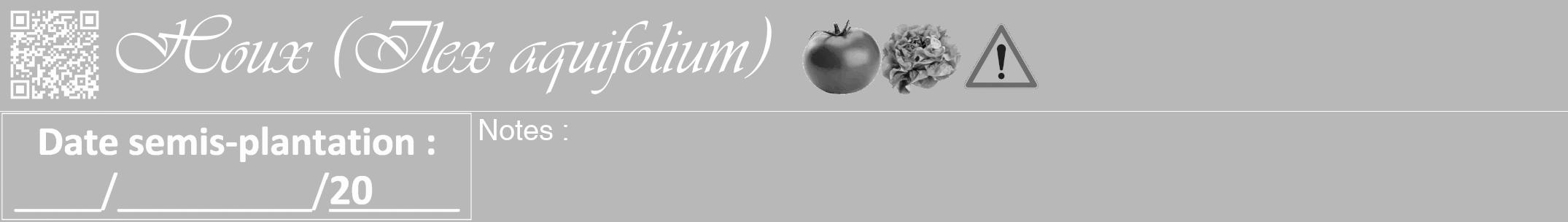 Étiquette de : Ilex aquifolium - format a - style blanche39viv avec qrcode et comestibilité simplifiée