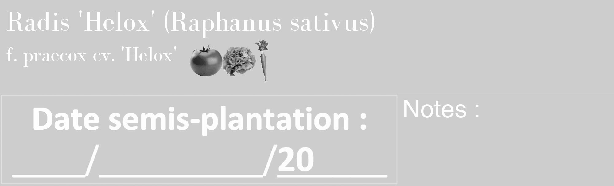 Étiquette de : Raphanus sativus f. praecox cv. 'Helox' - format c - style blanche41_basique_basiquebod avec comestibilité simplifiée