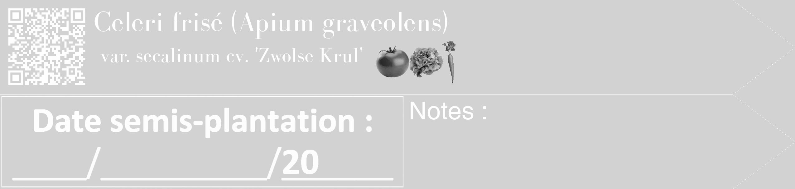 Étiquette de : Apium graveolens var. secalinum cv. 'Zwolse Krul' - format c - style blanche14_simple_simplebod avec qrcode et comestibilité simplifiée