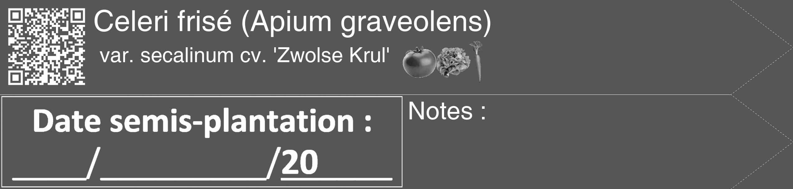 Étiquette de : Apium graveolens var. secalinum cv. 'Zwolse Krul' - format c - style blanche45_simple_simplehel avec qrcode et comestibilité simplifiée
