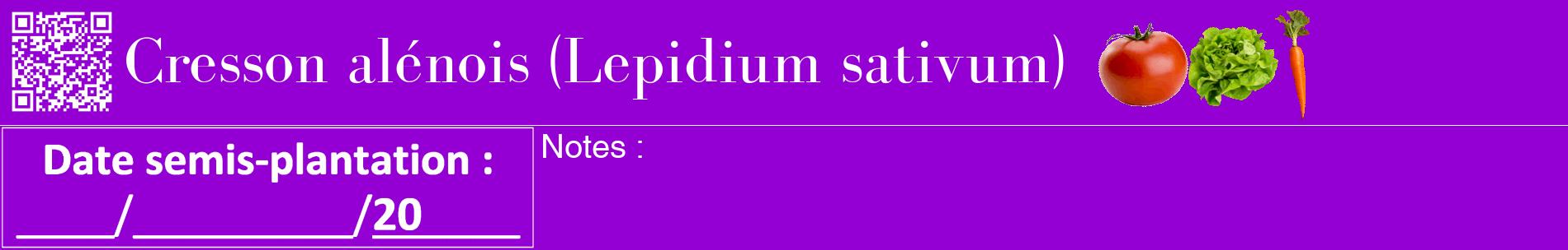 Étiquette de : Lepidium sativum - format a - style blanche48basiquebod avec qrcode et comestibilité simplifiée