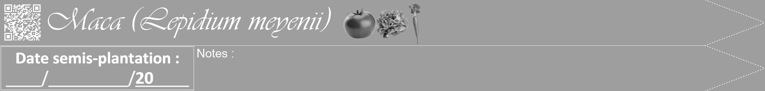 Étiquette de : Lepidium meyenii - format b - style blanche42viv avec qrcode et comestibilité simplifiée