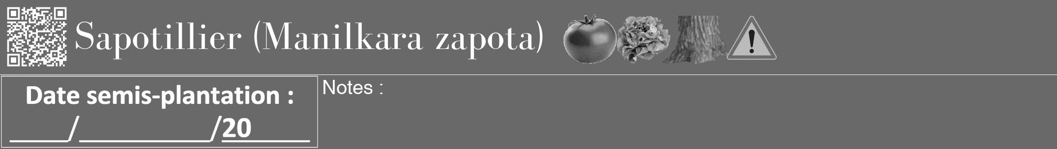 Étiquette de : Manilkara zapota - format a - style blanche11bod avec qrcode et comestibilité simplifiée