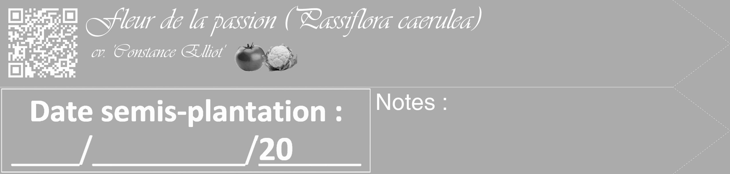 Étiquette de : Passiflora caerulea cv. 'Constance Elliot' - format c - style blanche37_simple_simpleviv avec qrcode et comestibilité simplifiée