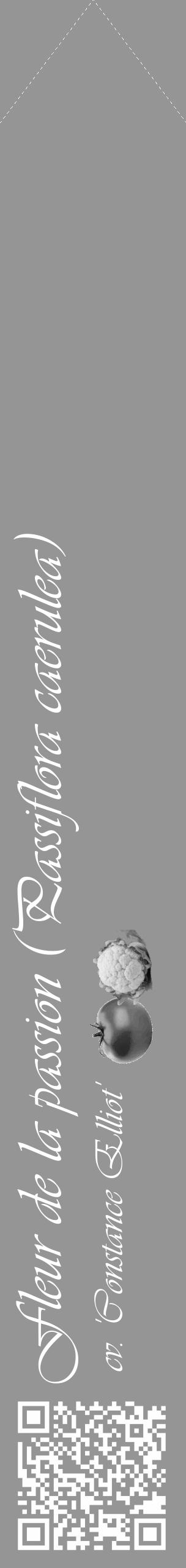 Étiquette de : Passiflora caerulea cv. 'Constance Elliot' - format c - style blanche16_simple_simpleviv avec qrcode et comestibilité simplifiée - position verticale