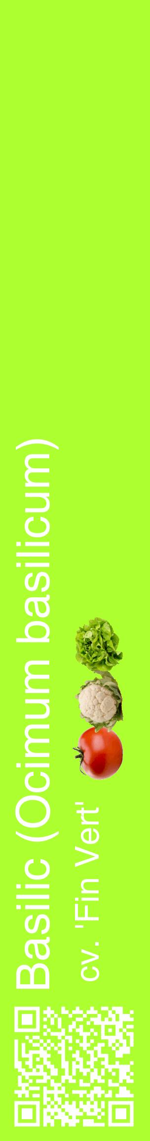 Étiquette de : Ocimum basilicum cv. 'Fin Vert' - format c - style blanche17_basiquehel avec qrcode et comestibilité simplifiée