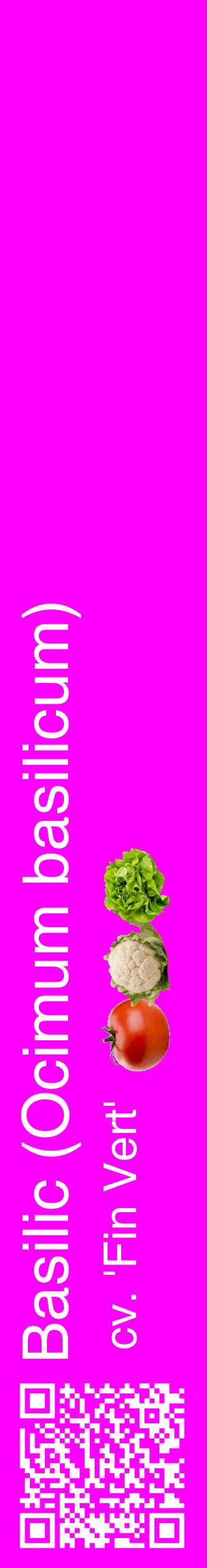 Étiquette de : Ocimum basilicum cv. 'Fin Vert' - format c - style blanche51_basiquehel avec qrcode et comestibilité simplifiée