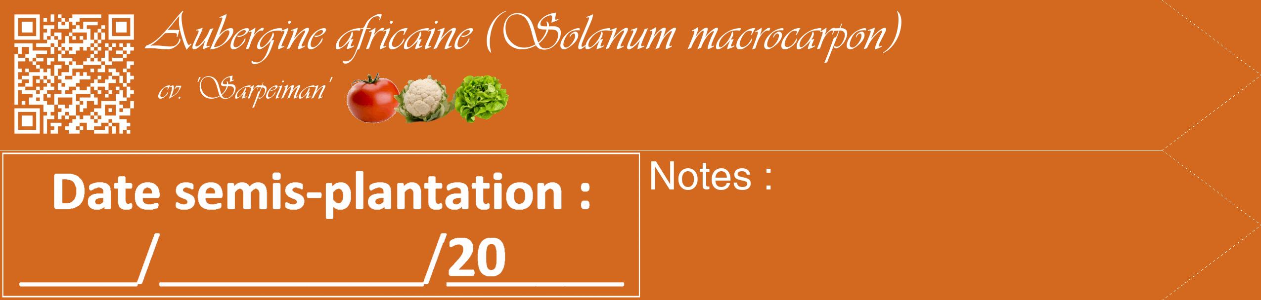 Étiquette de : Solanum macrocarpon cv. 'Sarpeiman' - format c - style blanche31_simple_simpleviv avec qrcode et comestibilité simplifiée