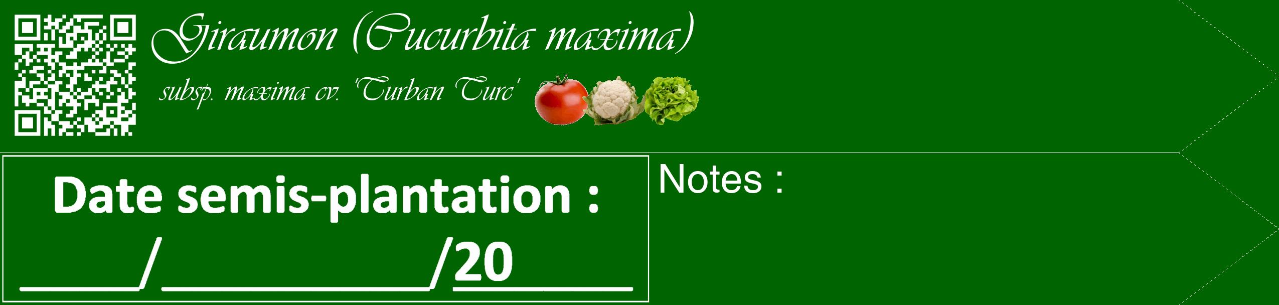 Étiquette de : Cucurbita maxima subsp. maxima cv. 'Turban Turc' - format c - style blanche8_simple_simpleviv avec qrcode et comestibilité simplifiée