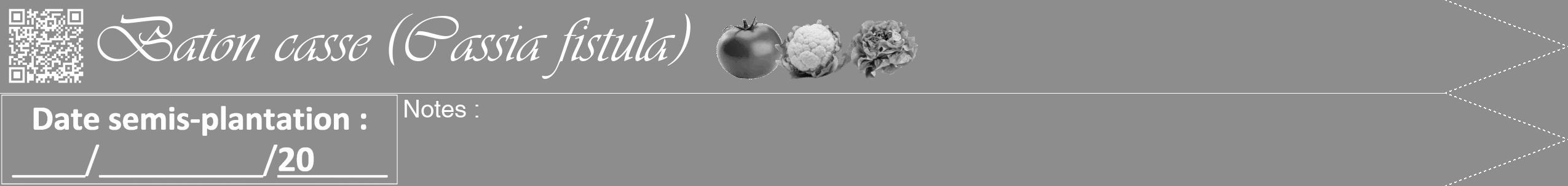 Étiquette de : Cassia fistula - format b - style blanche2viv avec qrcode et comestibilité simplifiée