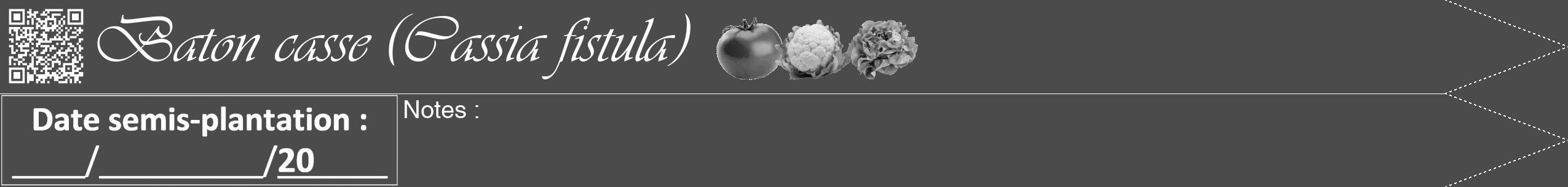 Étiquette de : Cassia fistula - format b - style blanche9viv avec qrcode et comestibilité simplifiée