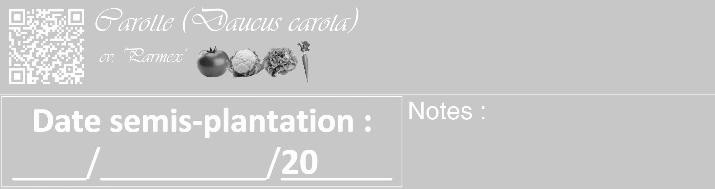 Étiquette de : Daucus carota cv. 'Parmex' - format c - style blanche15_basique_basiqueviv avec qrcode et comestibilité simplifiée