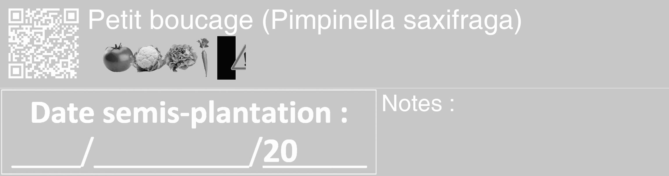 Étiquette de : Pimpinella saxifraga - format c - style blanche15_basique_basiquehel avec qrcode et comestibilité simplifiée