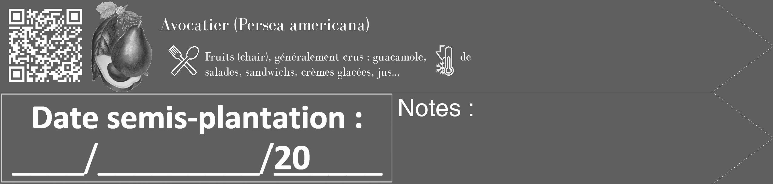 Étiquette de : Persea americana - format c - style blanche10_simple_simplebod avec qrcode et comestibilité simplifiée
