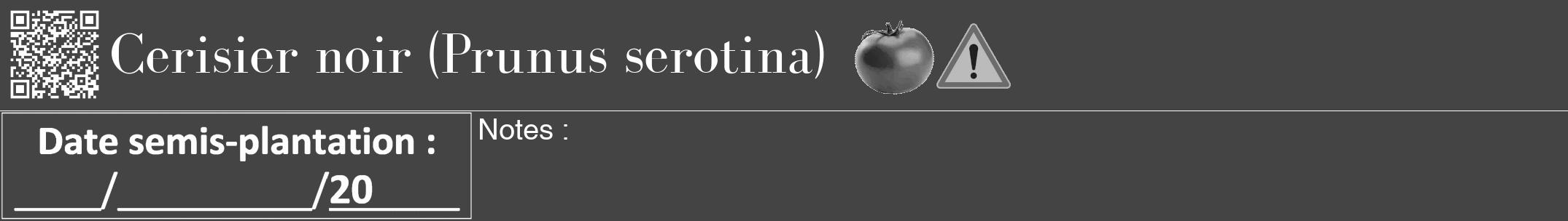 Étiquette de : Prunus serotina - format a - style blanche48bod avec qrcode et comestibilité simplifiée