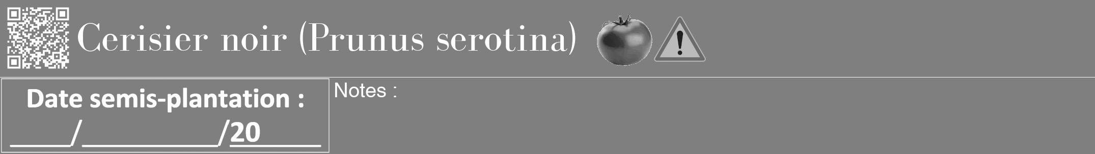 Étiquette de : Prunus serotina - format a - style blanche57bod avec qrcode et comestibilité simplifiée