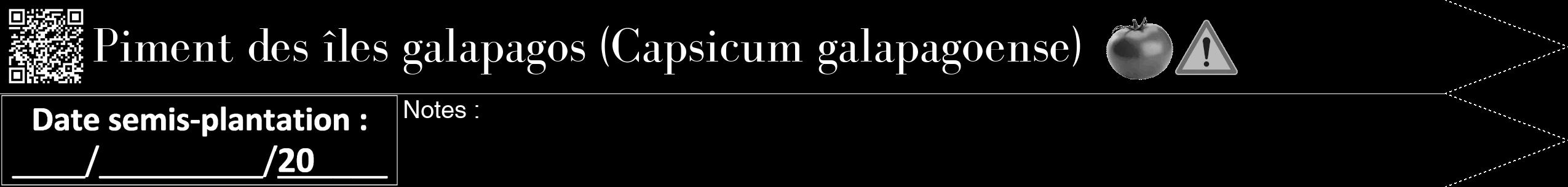 Étiquette de : Capsicum galapagoense - format b - style blanche59bod avec qrcode et comestibilité simplifiée