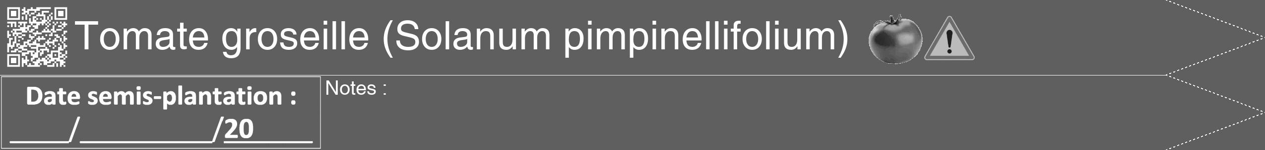 Étiquette de : Solanum pimpinellifolium - format b - style blanche10hel avec qrcode et comestibilité simplifiée