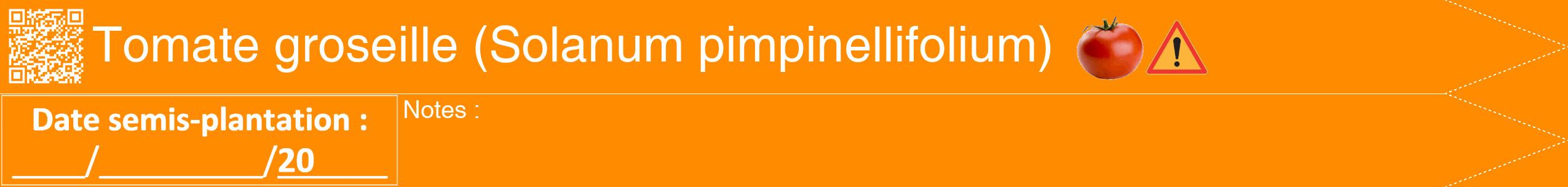 Étiquette de : Solanum pimpinellifolium - format b - style blanche23simplehel avec qrcode et comestibilité simplifiée