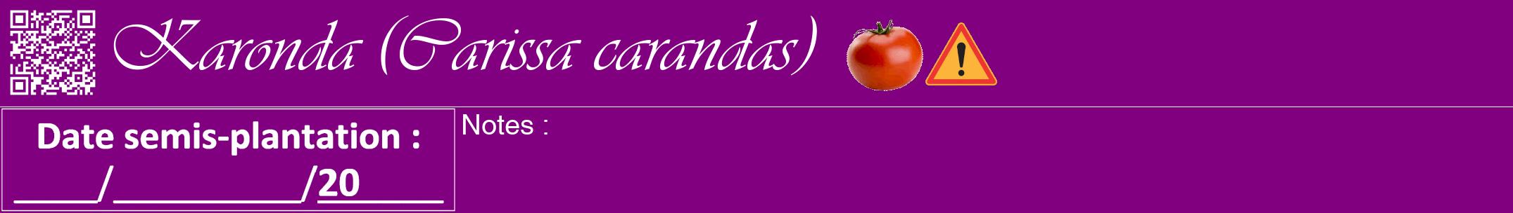 Étiquette de : Carissa carandas - format a - style blanche46viv avec qrcode et comestibilité simplifiée